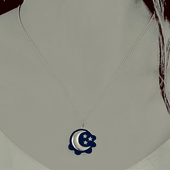 “Starry Skies” Night Sky Gold Crescent Half Moon Sparkly Stellar Cloud Necklace - Picture 3 of 5